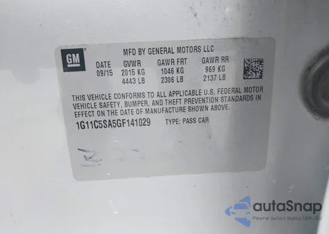 2016 Chevrolet Malibu Limited Lt из США, поврежденный, VIN 1G11C5SA5GF141029